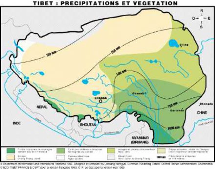 Carte des précipitations du Tibet